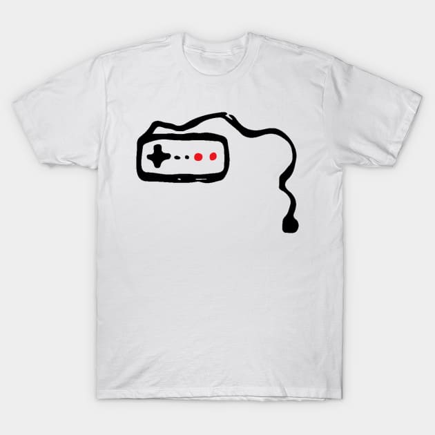 Video Game Controller Doodle Black T-Shirt by Mijumi Doodles